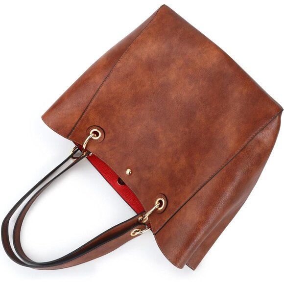 ⚡ Women's Cream Large Leather Big Bucket Crossbody Travel Tote Bag - Picture 2 of 6